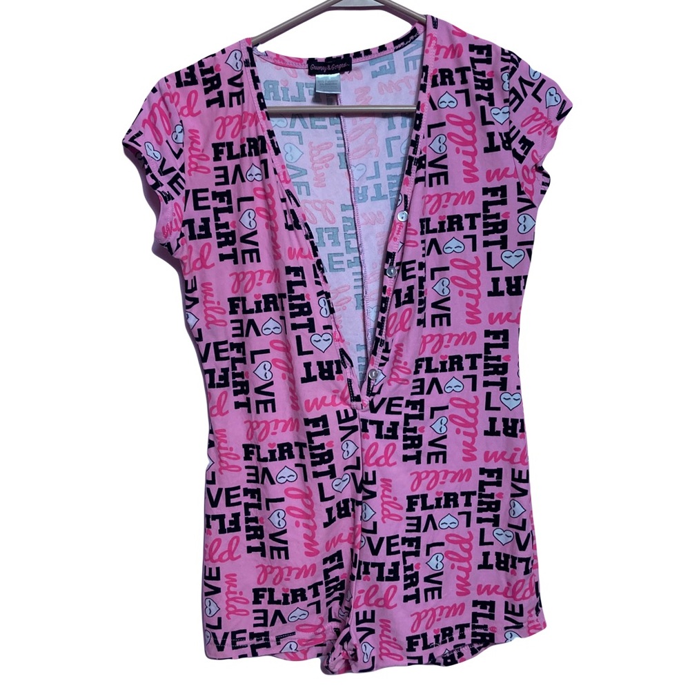Pink Small Flirt Love Romper Pajamas Valentine’s Holiday